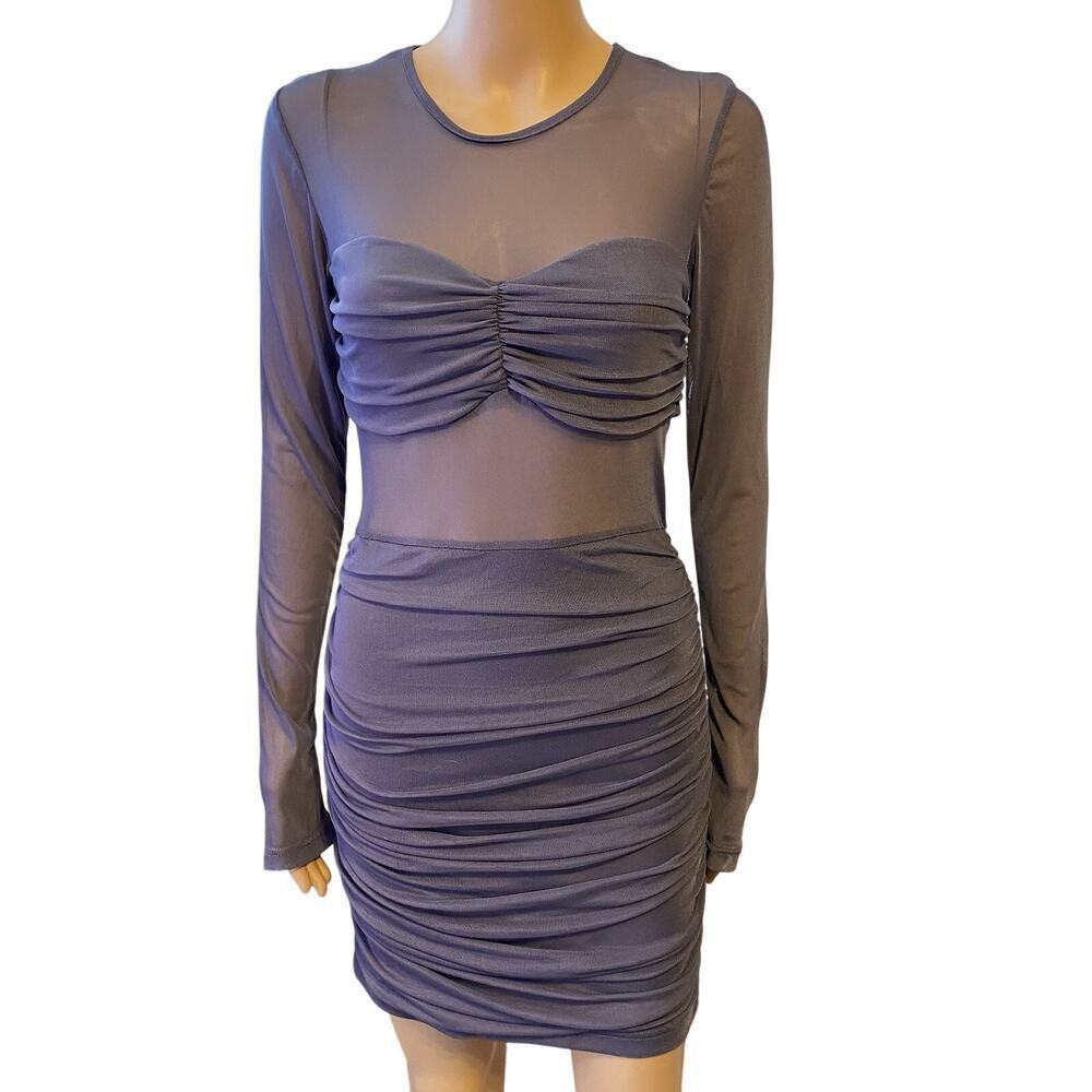 New Streetwear Society Bodycon Dress Sz M Purple Ruched Mesh Hot Chic ClubWear